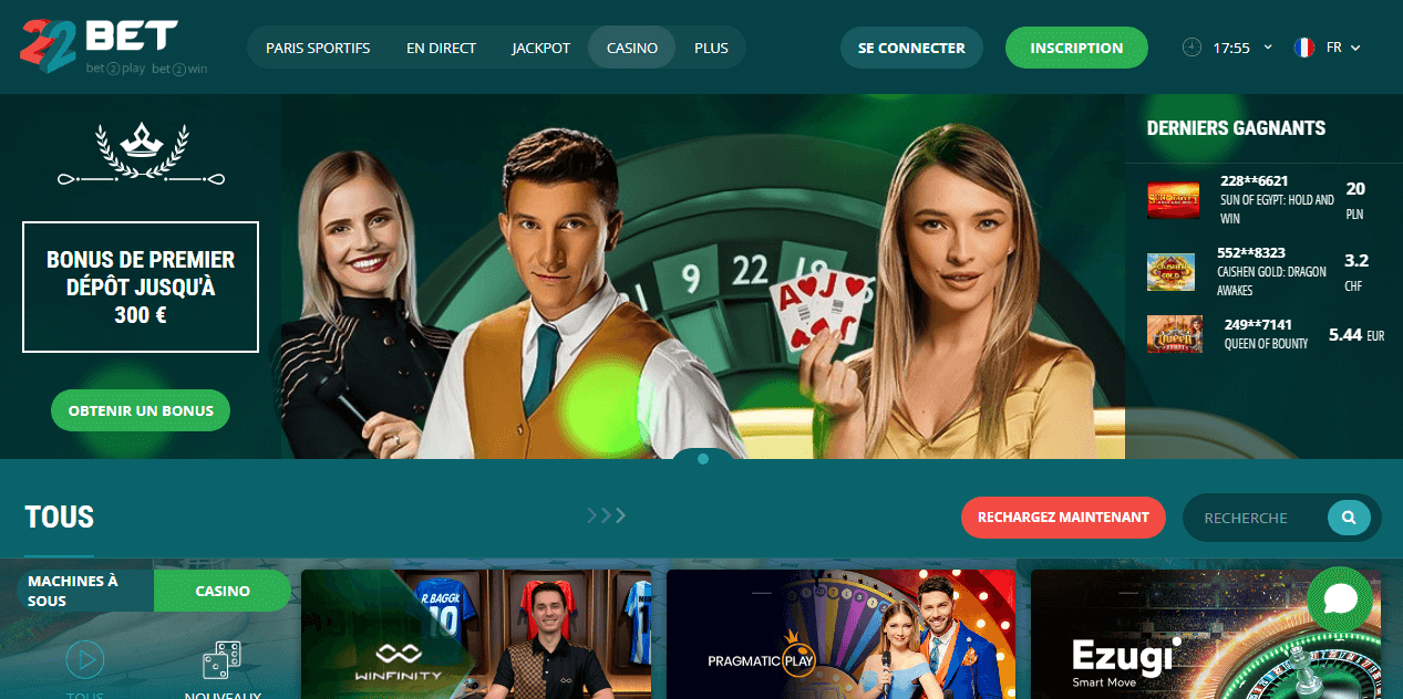 Page d'accueil de 22bet Casino