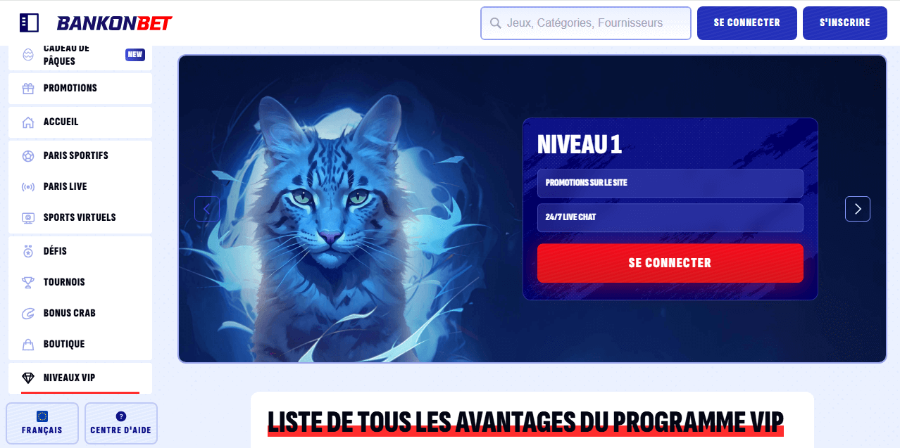 Page d'accueil de Bankonbet Casino