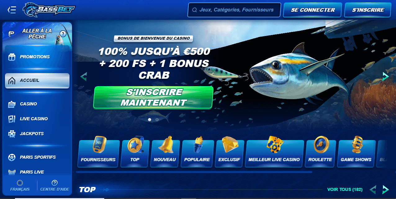 Page d'accueil de Bassbet Casino