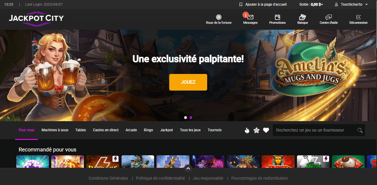 Page d'accueil de Jackpot City