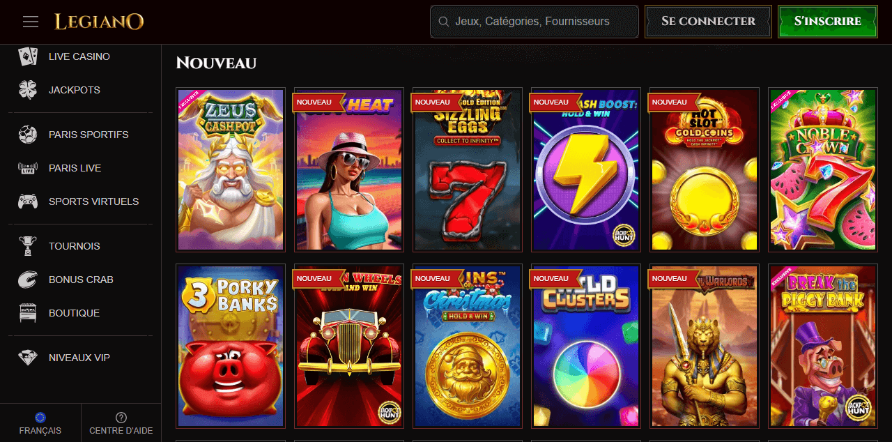 Page d'accueil de Legiano Casino