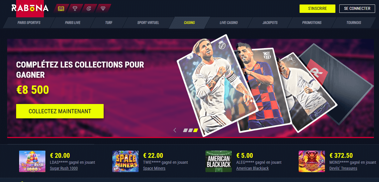 Page d'accueil de Rabona Casino
