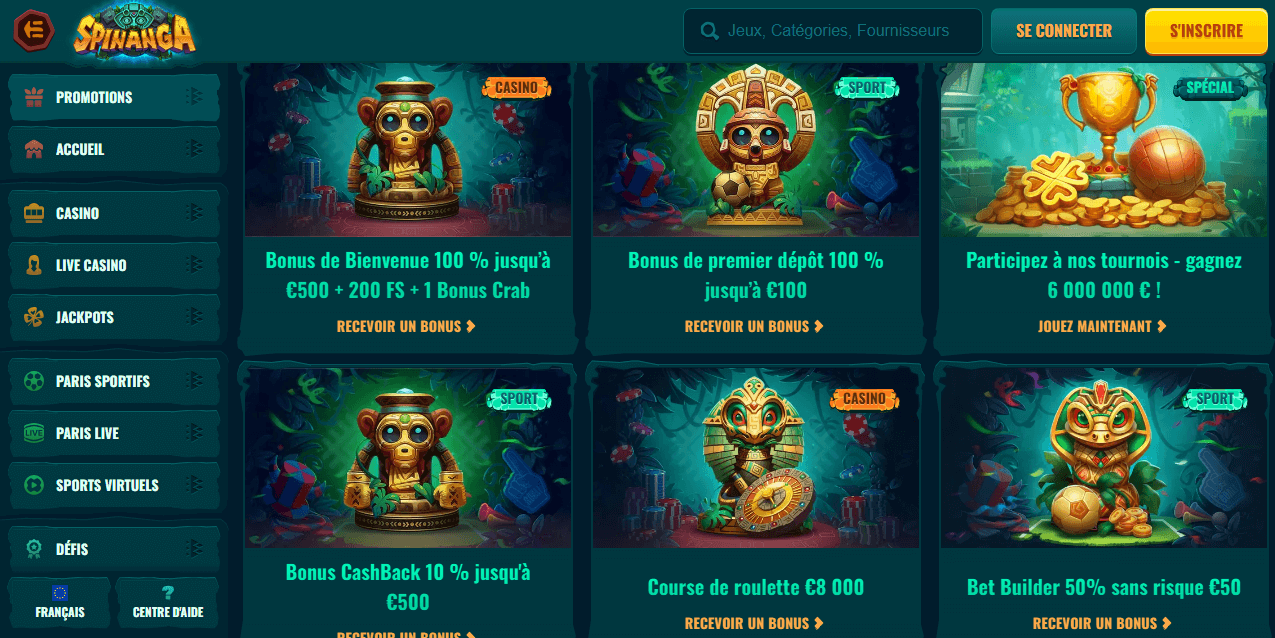Page d'accueil de Spinanga Casino