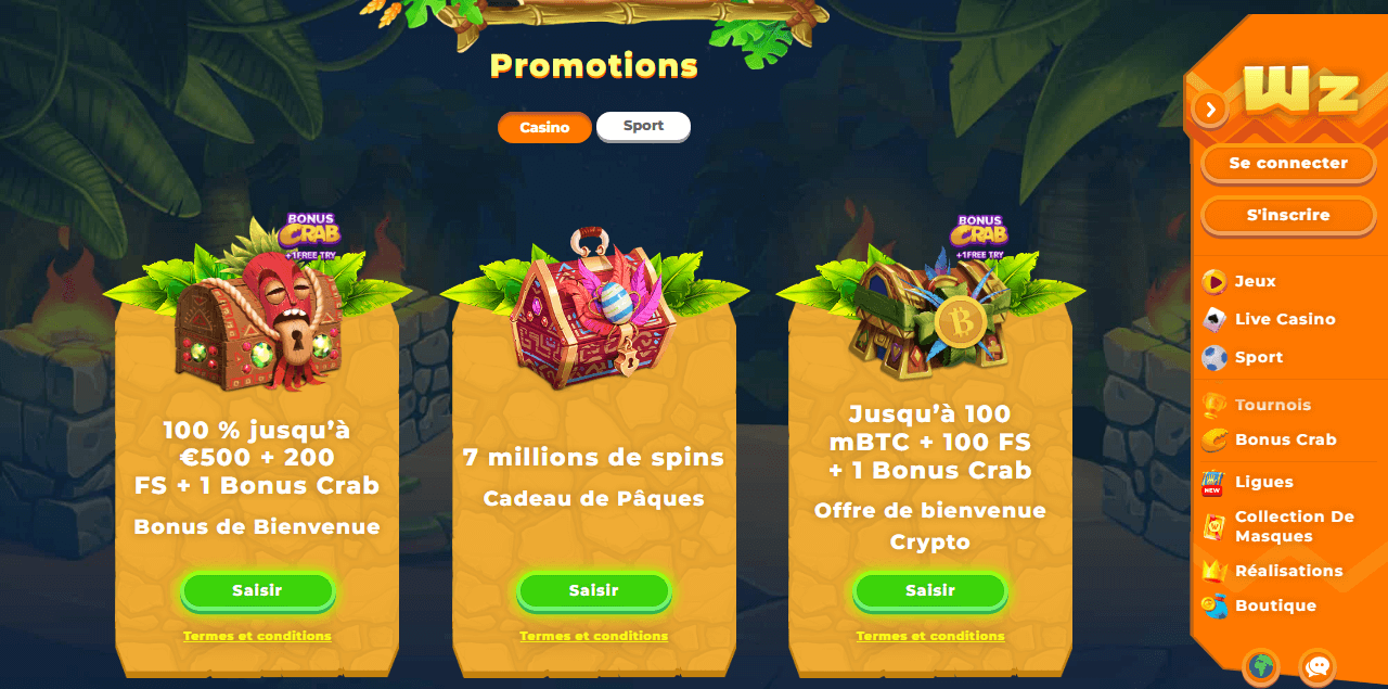 Page d'accueil de Wazamba Casino